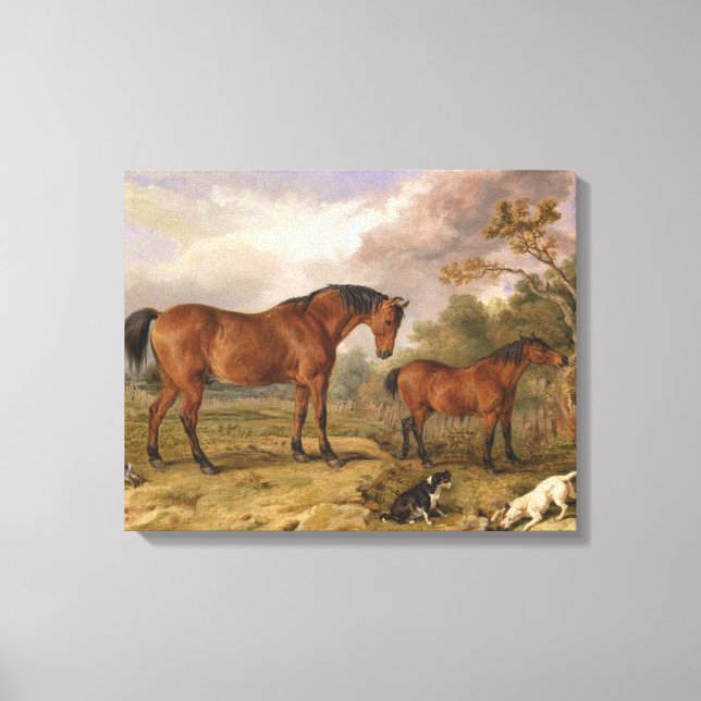 Cavalos e cães pintando em canvas para decoração (Frente)