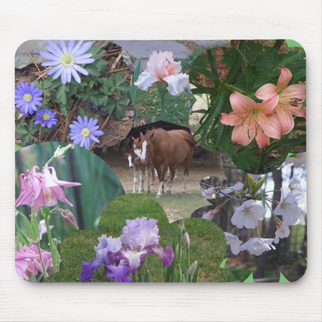 Cavalos e colagem Mousepad das flores (Frente)