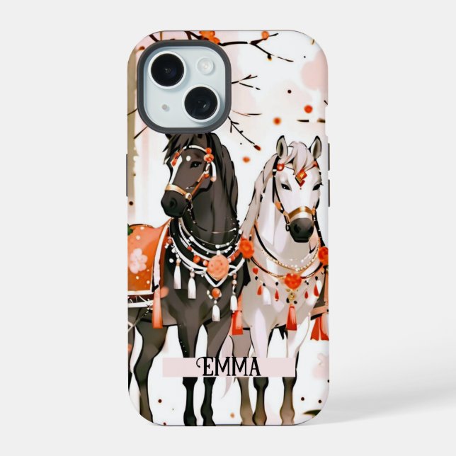 Cavalos em nome personalizado de floresta vermelha (Verso)