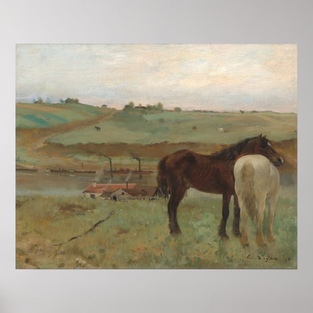Cavalos em um campo - Edgar Degas Fine Art Poster (Frente)