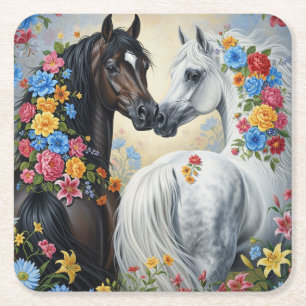 Cavalos emoldurados em flores Porta-copos