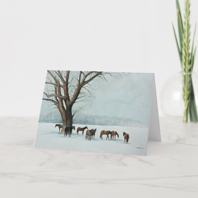 "Cavalos na neve" Cartão de Saudação de Arte Anima (Frente)