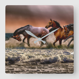 Cavalos no oceano Foto no Relógio de Parede Sunset