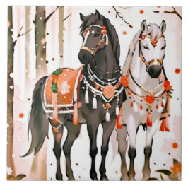 Cavalos numa Floresta Vermelha