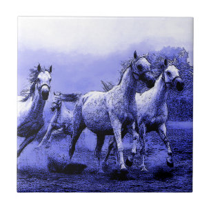 Cavalos Running & luar azul