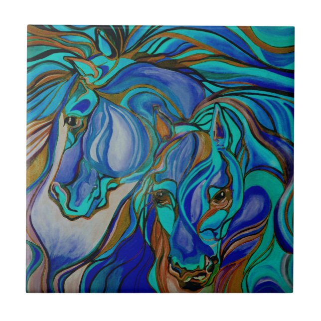 Cavalos Selvagens em Castanho e Teal (Frente)