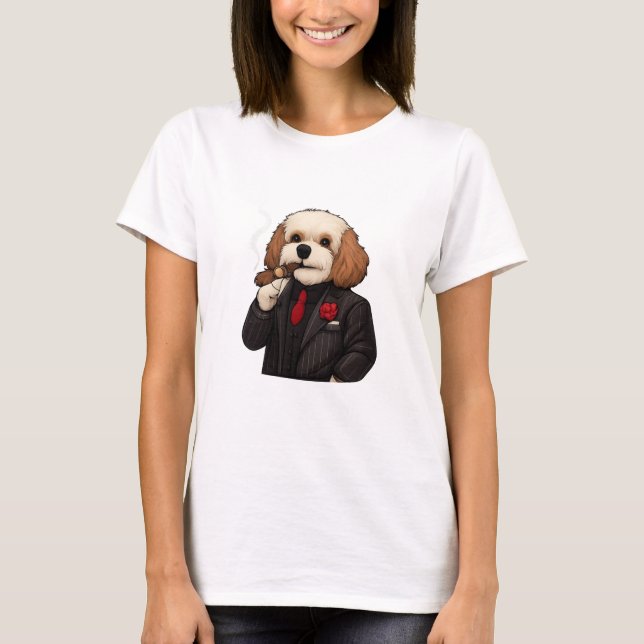 Cavapoo Don – Camiseta Feminina de Cachorro Mafia  (Frente)