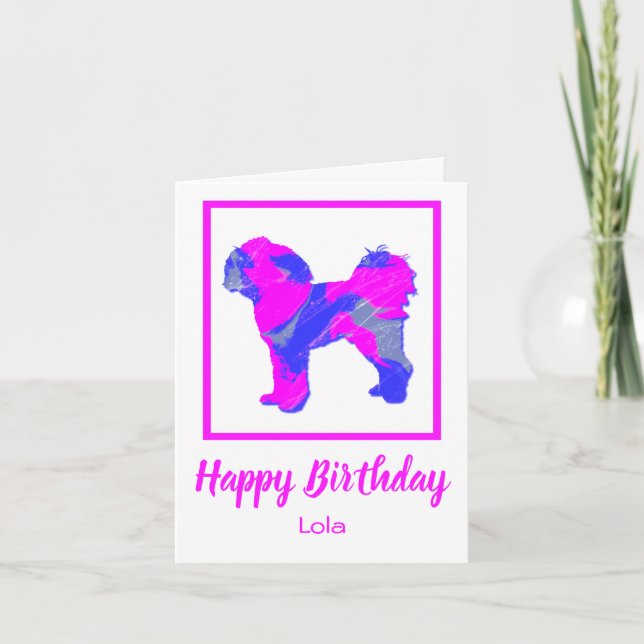 Cavapoo Silhout Cachorro Rosa Engraçado Cartão de  (Frente)
