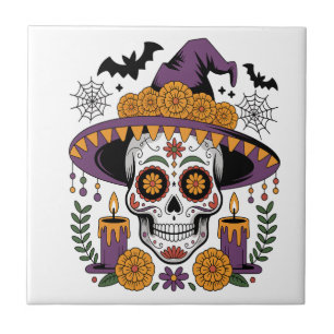 Caveira com Chapéu de Bruxa Vetor de Halloween