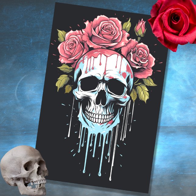 Caveira com Rosas de gotejamento 2 Papel de Decoup (Criador carregado)