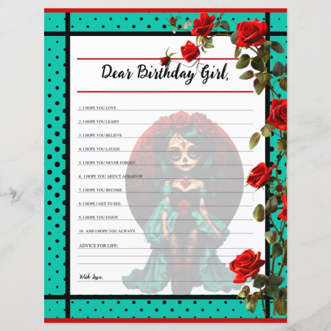 Caveira de Açúcar com Rosas Azul Turquesa e Vermel (Frente)