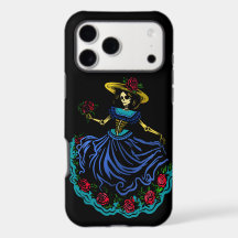 Caveira de açúcar floral La Catrina esqueleto azul