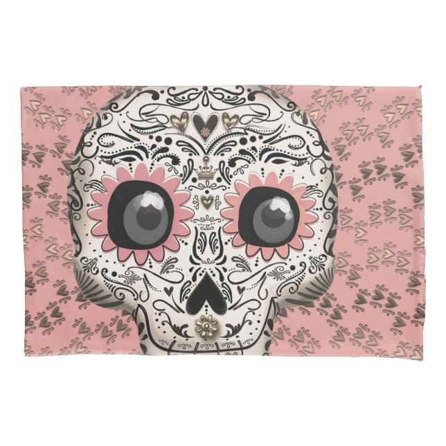 Caveira de Açúcar Rosa e Dourada e Corações Capric (Frente)