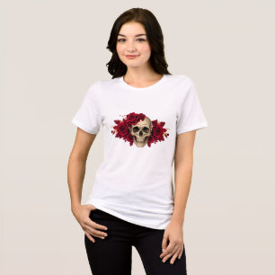 Caveira de Rosa Vermelha Camiseta Gótica de Hall