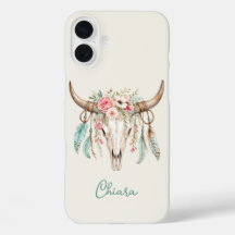 Caveira de Vaca Floral Aquarela Boho