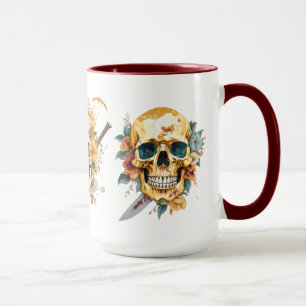 Caveira Dourada sobre a caneca branca
