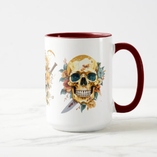 Caveira Dourada sobre a caneca branca