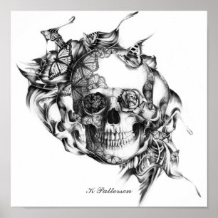 Caveira e Borboletas Impressão