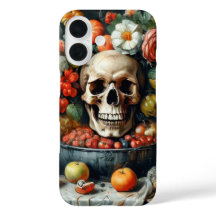 Caveira e fruta no cobrir estilo Vanitas