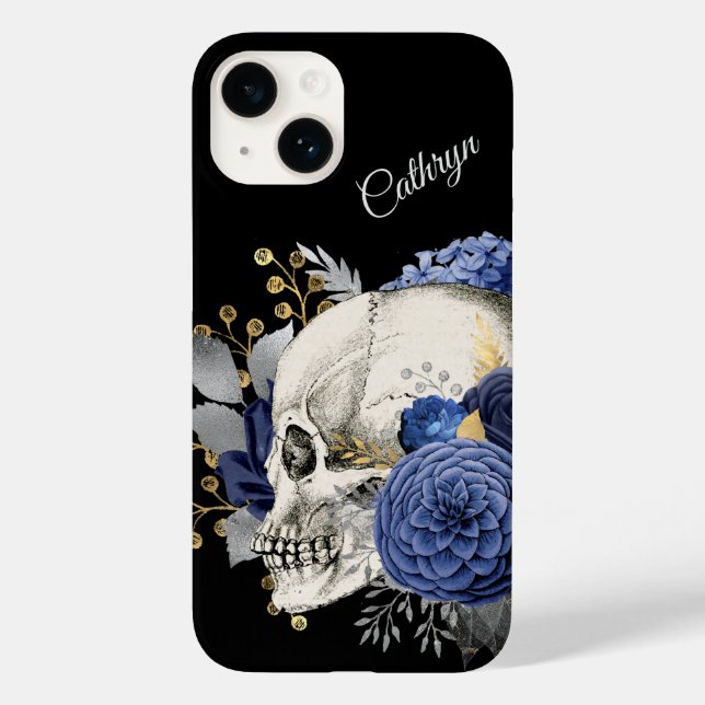 Caveira Floral Azul Personalizada (Verso)
