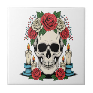 Caveira Floral com Velas Halloween