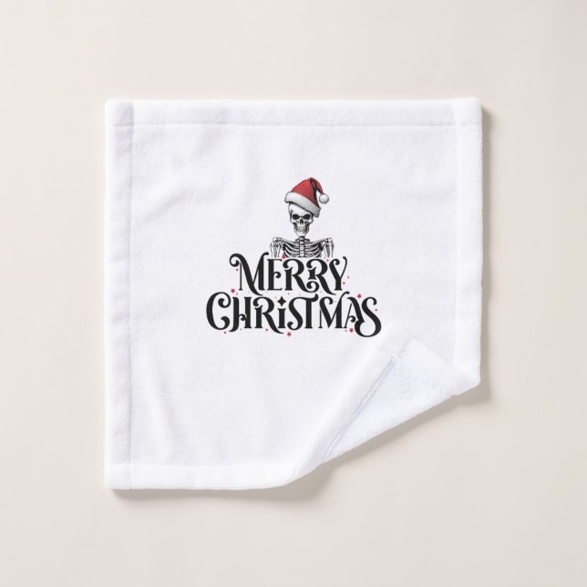 Caveira Gótica Branca de Natal Feliz Conjunto de T (Pano de lavar)