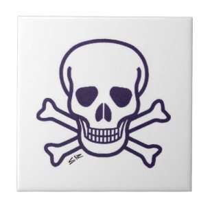 Caveira n Ossos azulejo branco pequeno