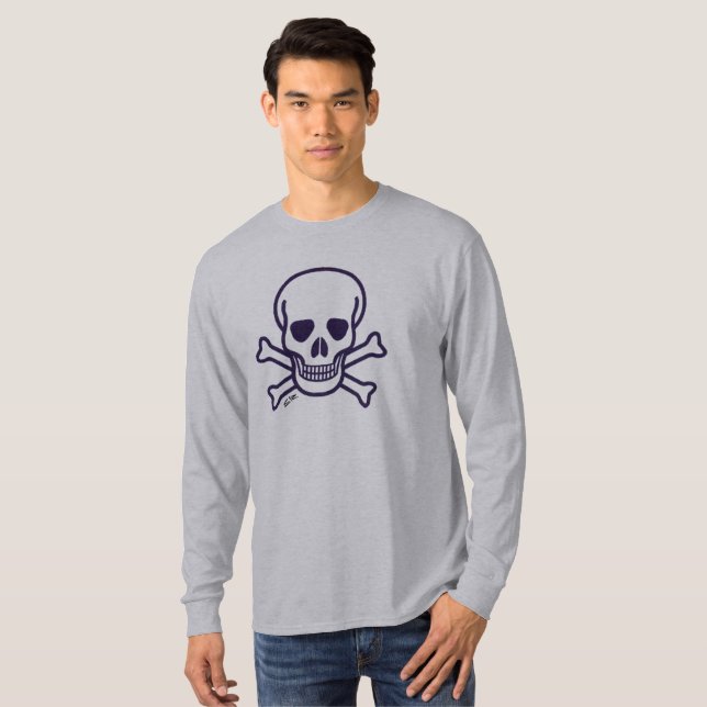 Caveira n Ossos cinza camisa comprida (Frente Completa)