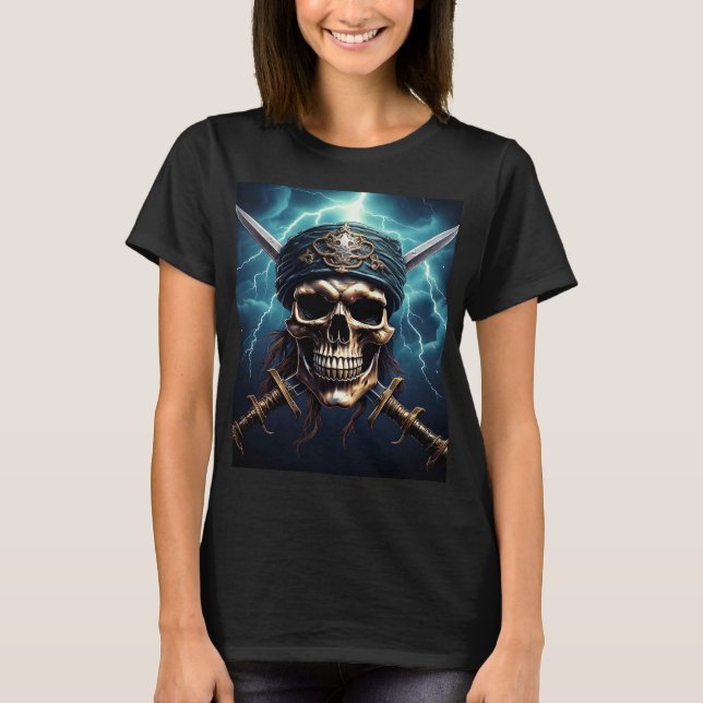 Caveira Pirata com Camisa T de Espadas (Frente)