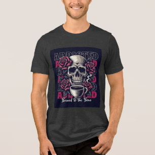 Caveira viciada e Rosas Café T-Shirt Design
