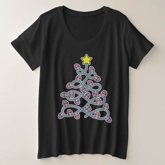 Caveiras Góticas Árvore de Natal Mais Camisa Do Ta (Frente do Design)