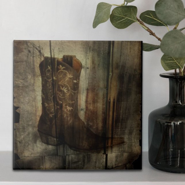 Caverna de Homem em Perigo - Boot de Cowboy Ociden (Distressed Man Cave Western Country Cowboy Boot Tile)