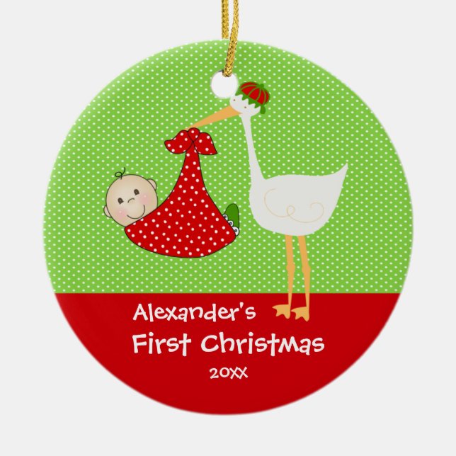 Cegonha bonito dos primeiros enfeites de natal do (Frente)