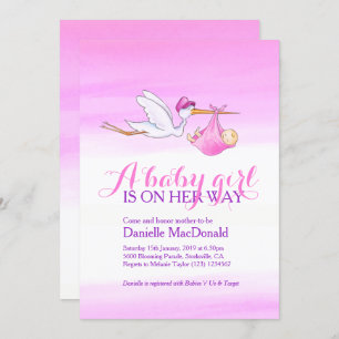 Cegonha com convites do chá de fraldas do bebé