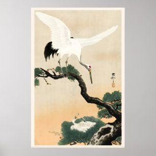 Cegonha e Pinheiro Impressão de Arte Japonesa Cas