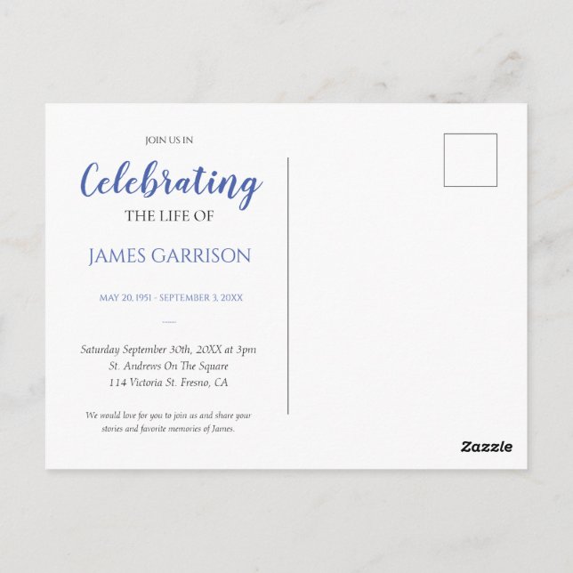 Celebração Azul da Vida com Convite de Funeral com (Verso)