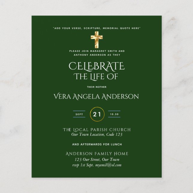 Celebração da Vida Católica Convite Memorial de Fu (Frente)