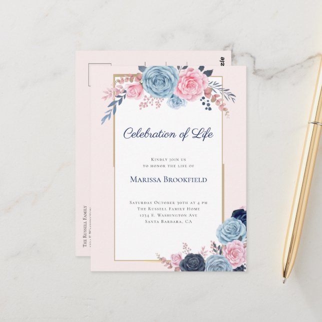Celebração da Vida Convite Floral para Funeral (Frente/Verso In Situ)