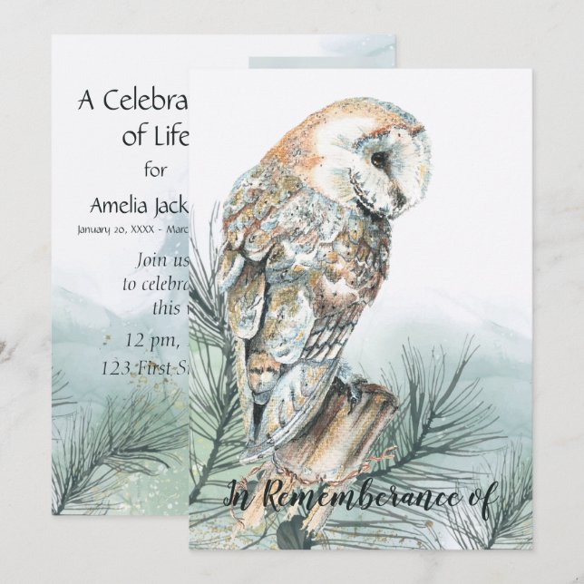 Celebração da Vida Convite para Coruja-das-torres (Frente/Verso)