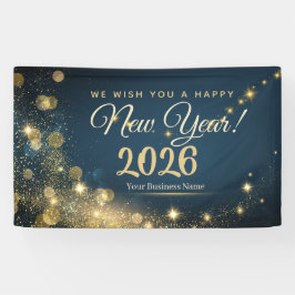 Celebração de Ano Novo Festivo Dourado e Azul Bril