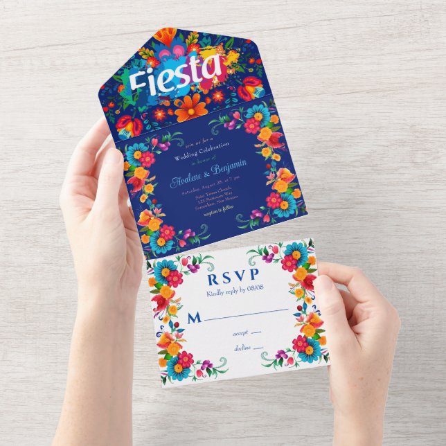 Celebração de Casamento Fiesta Mexicana Colorida A (Aba destacável)