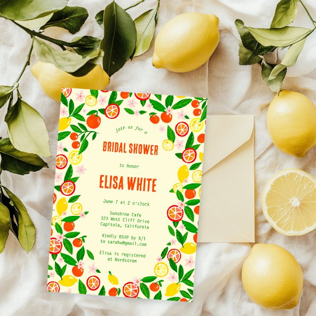 Celebração de Citros CONVITE DE NOIVA de Verão PER (Citrus Celebration CUSTOM Summer Hand-drawn BRIDAL SHOWER Invitation
)
