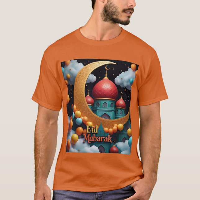 Celebração de Eid Mubarak com Camiseta Balões Mens (Frente)
