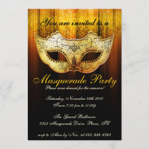 Celebração de Festa de Mascarada Convite Dourado C