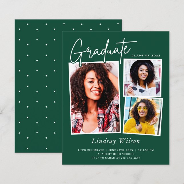 Celebração de Graduação de Foto Green White Girl 3 (Frente/Verso)