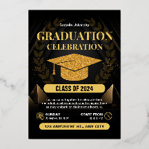 Celebração de Graduação Dourada e Preta Elegante