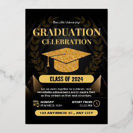 Celebração de Graduação Dourada e Preta Elegante