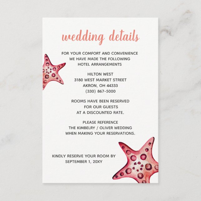 Celebração de praia - Cartões de Detalhes do Casam (Frente)