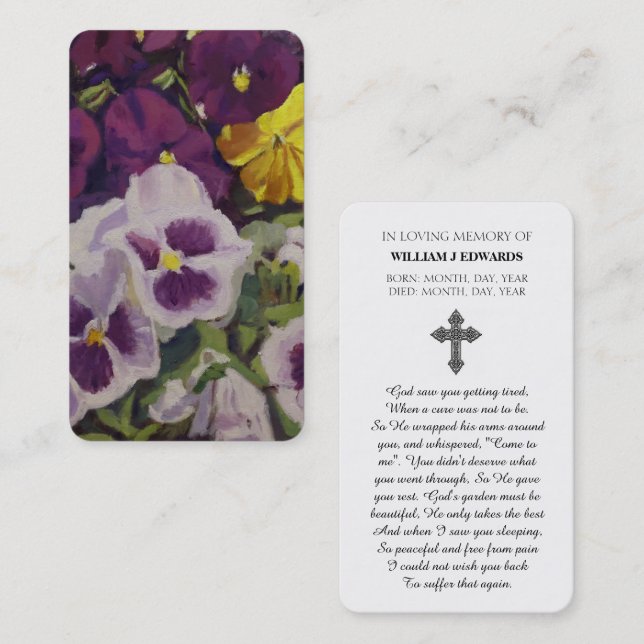 Celebração do Cartão de condolências da Flor Pansy (Frente/Verso)