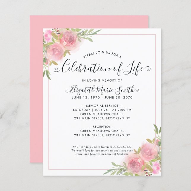 Celebração do Convite Funeral Memorial da Vida (Frente/Verso)